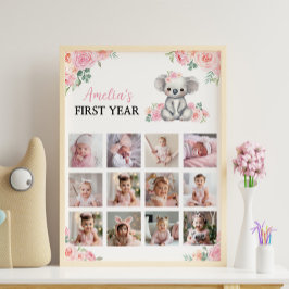 Koala Pink Flora Foto Meilenstein Unterschrift Poster