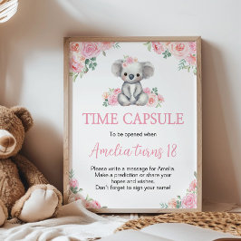 Koala Pink Floral Geburtstagsparty Kapsel Zeichen Poster