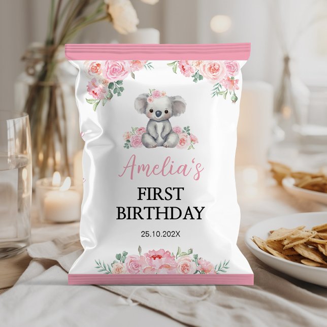 Koala Pink Floral Girl Birthday Chip Bag Wrapper Flyer (Von Creator hochgeladen)