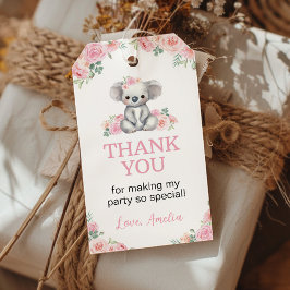 Koala Pink Floral Girl Party Danke für Tag Geschenkanhänger