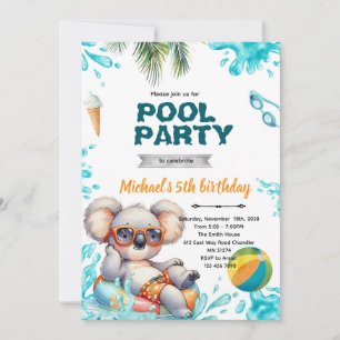 Koala-Poolparty-Geburtstagseinladung Einladung