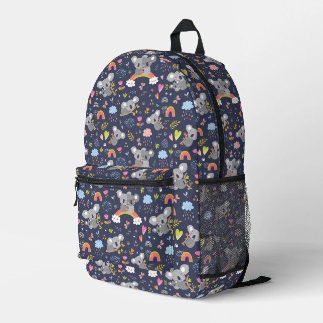 Koala Rainbow Liebe Pattern Bedruckter Rucksack (Rückseitige Ecke Rechts)