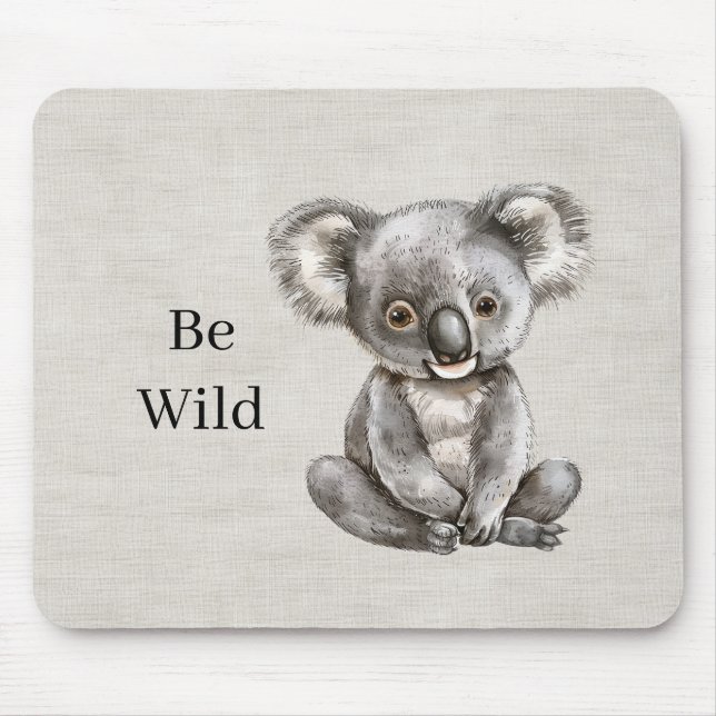 Koala Safari Tier Faux Leinen Mousepad (Vorne)