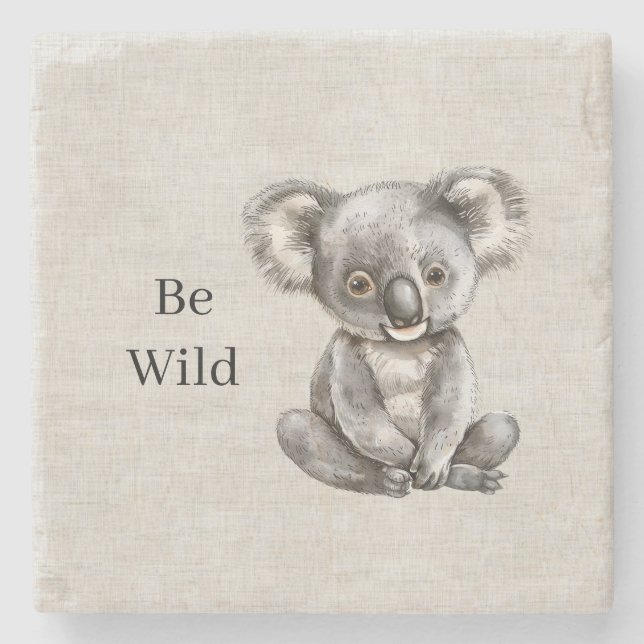 Koala-Safari-Tier-Fauxleinwand Steinuntersetzer (Vorderseite)
