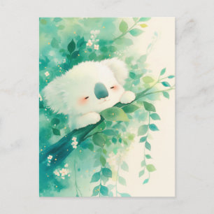 Koala schläft auf Ast mit Wasserfarben-Grünzeug Postkarte