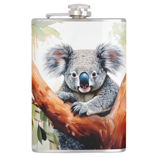 Koala sitzt in einem Eukalyptusbaum Flachmann (Vorderseite)