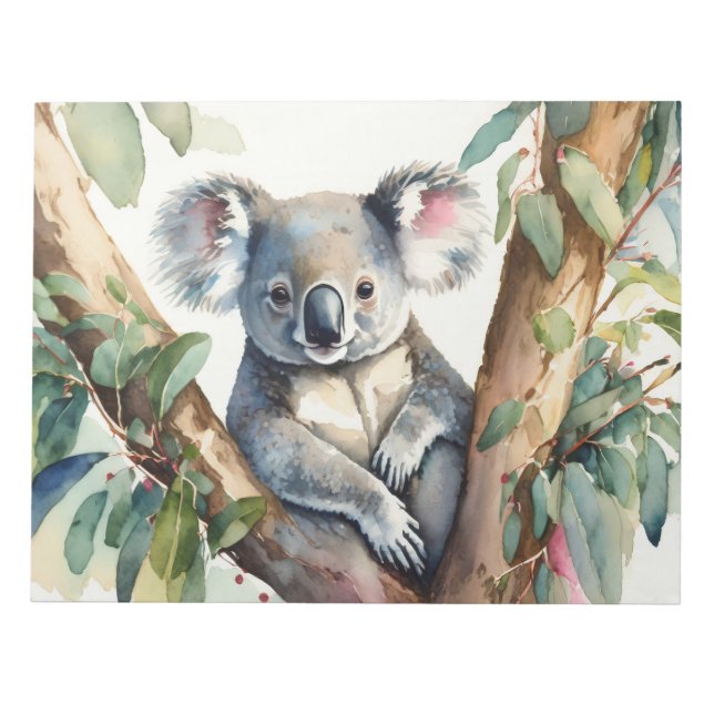 Koala sitzt in einem Eukalyptusbaum Notizblock (Vorderseite)