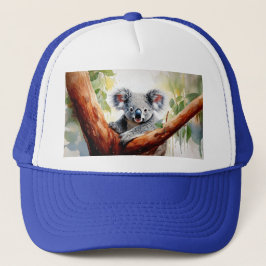 Koala sitzt in einem Eukalyptusbaum Truckerkappe