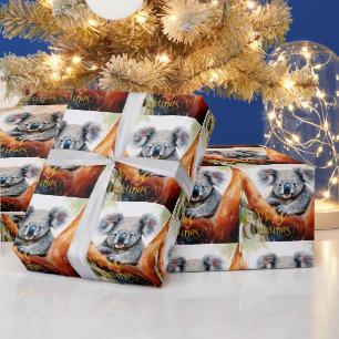 Koala sitzt in einem Kaugummi-Baum Frohe Weihnacht Geschenkpapier