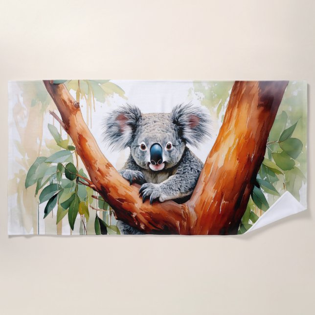 Koala sitzt in einem Kaugummi Strandtuch (Vorderseite)