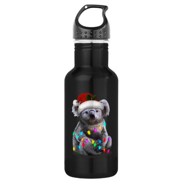 Koala sitzt mit Weihnachten Weihnachten Weihnachte Edelstahlflasche (Vorderseite)