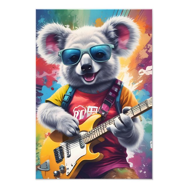 Koala spielt Gitarre, Rock Graffiti Fotodruck (Vorne)