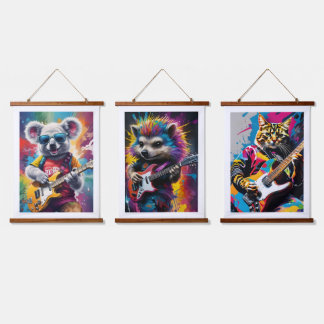 Koala spielt Gitarre, Rock Graffiti Wandteppich Mit Holzrahmen
