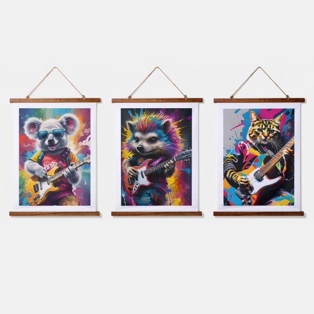 Koala spielt Gitarre, Rock Graffiti Wandteppich Mit Holzrahmen (Dreifach)