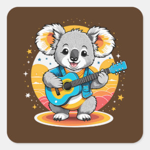 Koala Strumming eine Gitarre Quadratischer Aufkleber