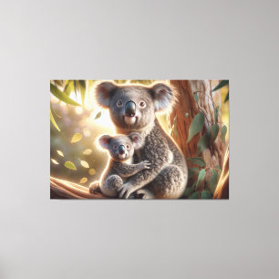 Koala und Baby Joey in einer Baummalerei Leinwanddruck