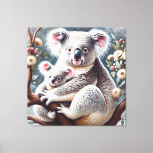 Koala und Baby Joey in einer Baummalerei Leinwanddruck