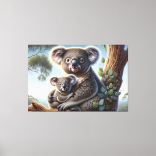 Koala und Baby Joey in einer Baummalerei Leinwanddruck