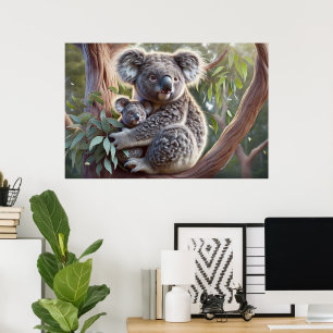 Koala und Baby Joey in einer Baummalerei Poster