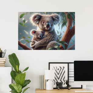 Koala und Baby Joey in einer Baummalerei Poster