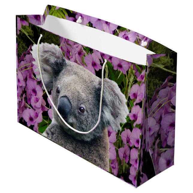 Koala und Orchideen Große Geschenktüte (Rückseite Schrägansicht)