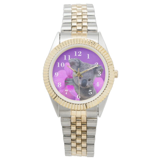 Koala und Orchids Armbanduhr (Vorderseite)