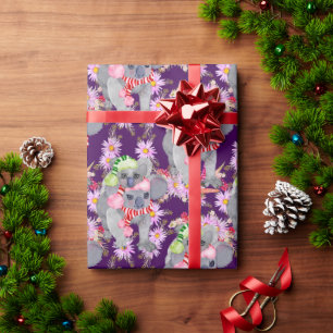 Koala Weihnachten Botanisch Festlich Lila Geschenkpapier