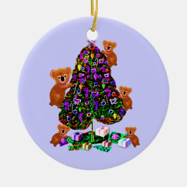 Koala-Weihnachtsmorgen-Verzierungen Keramikornament (Vorne)
