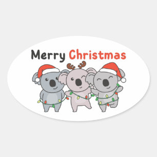 Koala Weihnachtstiere Koalas Frohe Weihnachtskla Ovaler Aufkleber