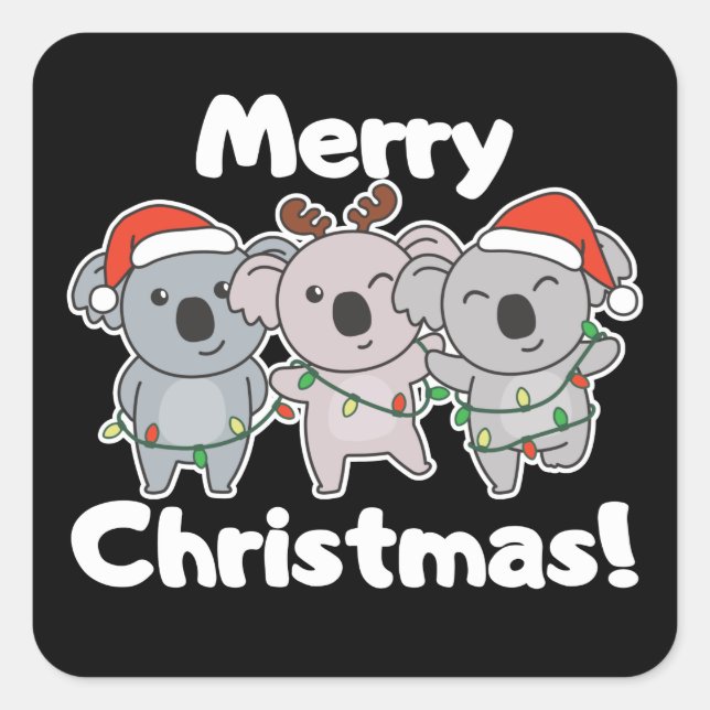 Koala Weihnachtstiere Koalas Merry Christmas Squ Quadratischer Aufkleber (Vorderseite)