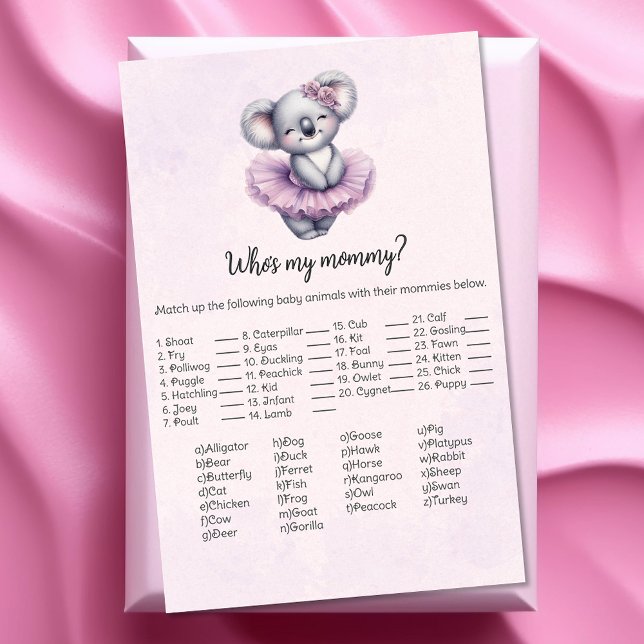 Koala Who is My Mommy Baby Shower Game Card Briefpapier (Von Creator hochgeladen)