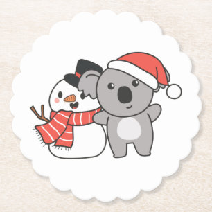 Koala With Snowman In Winter For Christmas Untersetzer