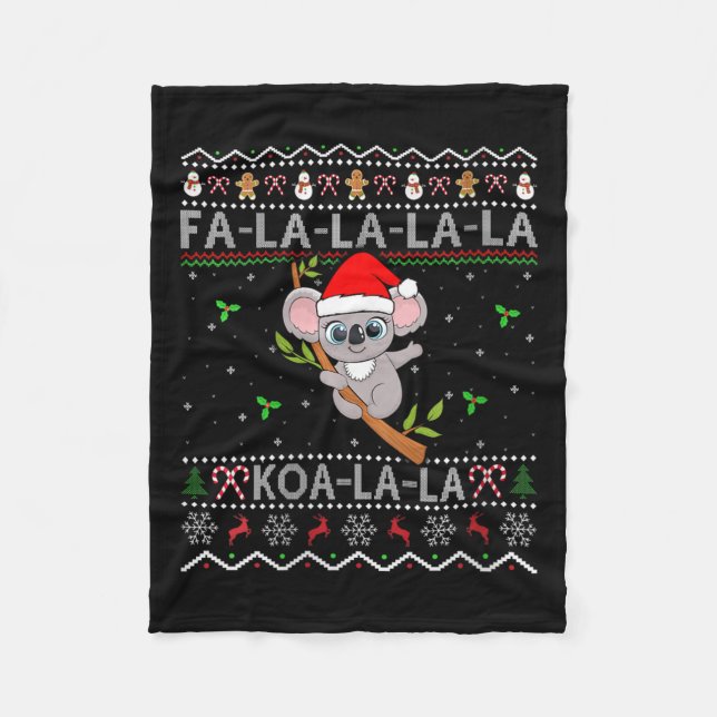 Koala Xmas Holiday Weihnachtsmannmütze Koala Ugly  Fleecedecke (Vorderseite)