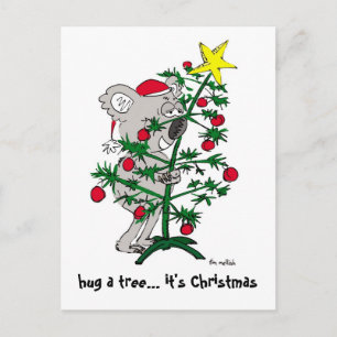 Koalabär, der einen Weihnachtsbaum umarmt Feiertagspostkarte