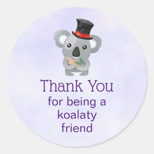 Koalaty Friend Pun Niedlich Koala in Top Hat Runder Aufkleber (Vorderseite)
