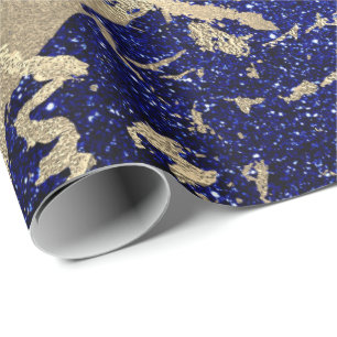 Kobalt-Blau-Glitzersepia-Goldmarmor-Stein-Metall Geschenkpapier