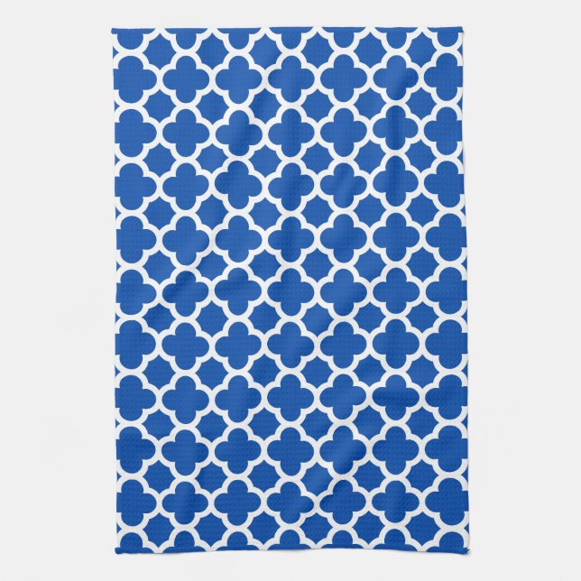 Kobalt-Blau Quatrefoil Küchentuch (Vertikal)