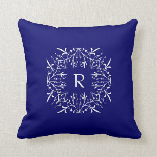 Kobalt-Blau-stilvolle Monogramm-Spitze-Grenze Kissen