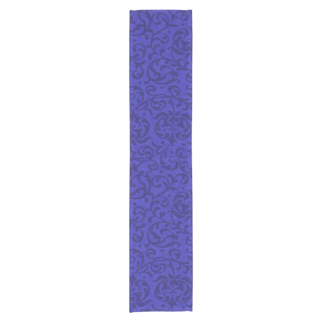Kobalt-Blau Tudor Garten-Blumendamast Kurzer Tischläufer (Vorderseite)