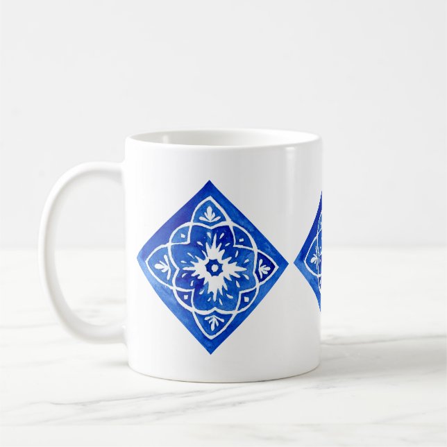 Kobalt Blau und Weiß Mittelmeer Tile Kaffeetasse (Links)