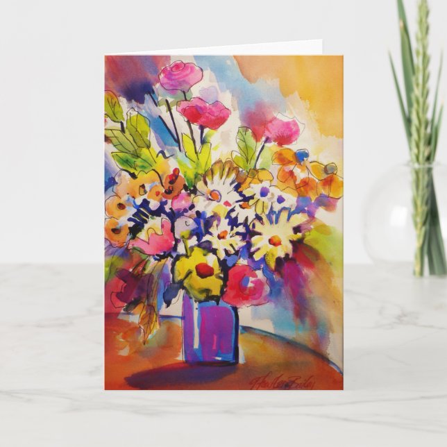 Kobalt-Blau-Vasen-Blumen-Gruß-Karte Karte (Vorderseite)