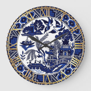Kobalt-Blau-Weide-Platten-Entwurfs-Uhr Große Wanduhr