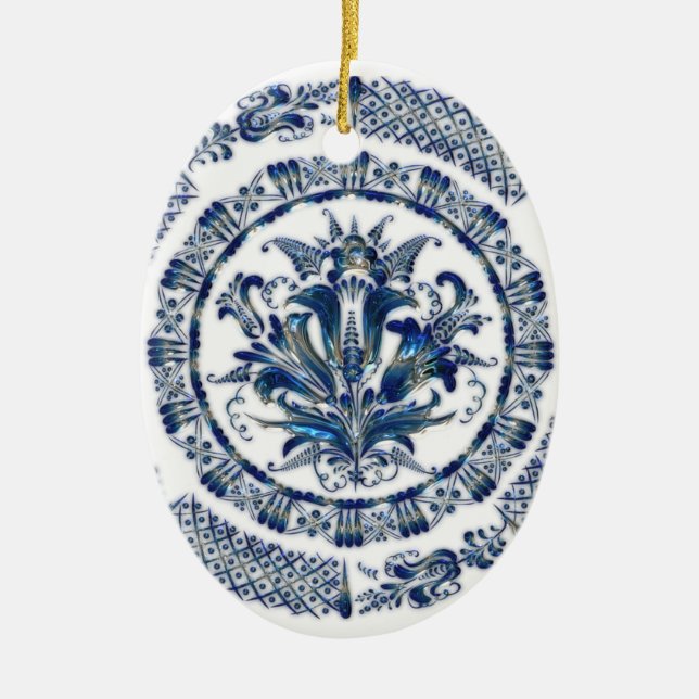 Kobalt-Blau-Weihnachtsverzierungen Keramik Ornament (Vorne)