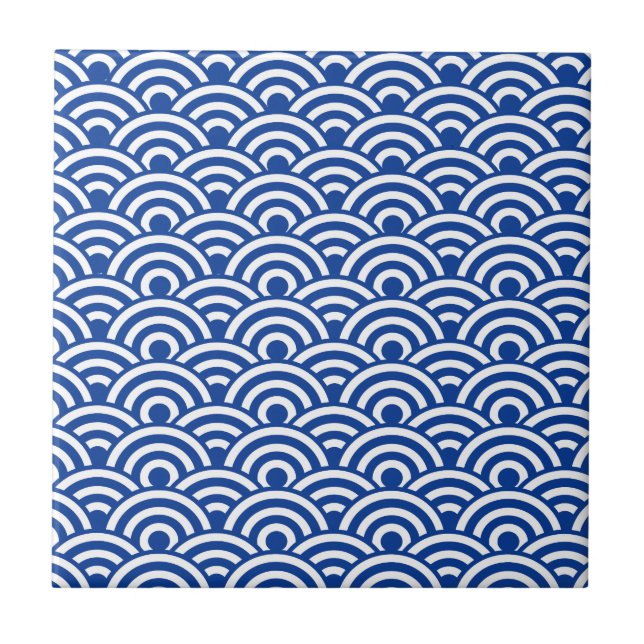 Kobalt-Blau-weißes japanisches Wellen-Muster Fliese (Vorderseite)