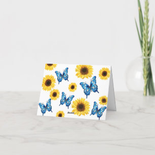Kobalt Blauer Schmetterling und Sonnenblumen Babyd Dankeskarte
