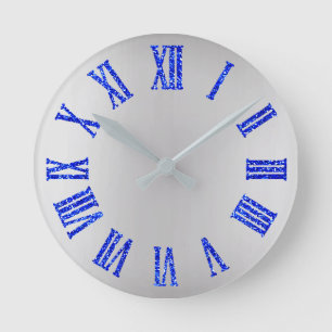Kobalt BlueGlitter graues silbernes Ombre Runde Wanduhr