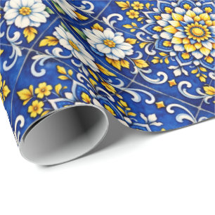 Kobalt-Garten-Glow-Fliese Geschenkpapier