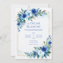 Kobalt Kornblumen-Aquarell-Hochzeit Einladung