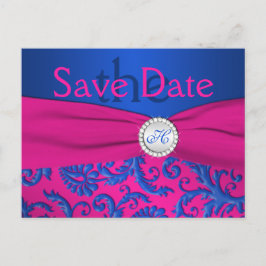 Kobalt-Monogramm-Save the Date-Fuchsienkarte Ankündigungspostkarte