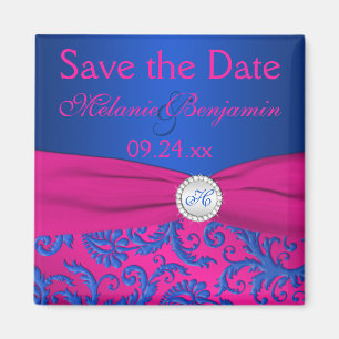 Kobalt-und Fuchsien-Damast-Save the Date Magnet